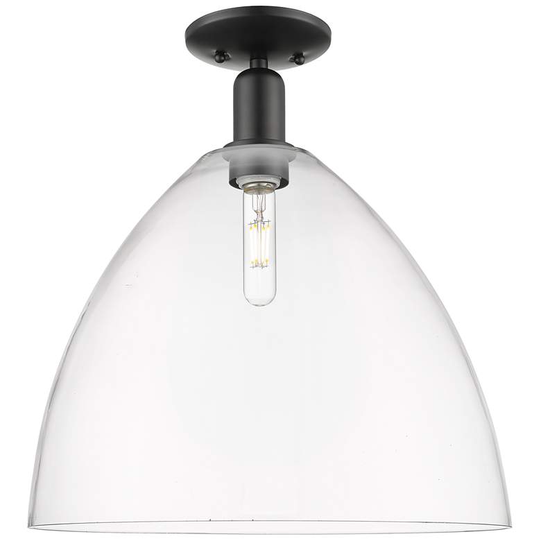 Image 1 Arcadia Bristol 16" Wide Matte Black Semi.Flush Mount With Clear Shade