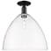 Arcadia Bristol 16" Wide Matte Black Semi.Flush Mount With Clear Shade