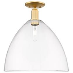 Arcadia Bristol 16" Wide Satin Gold Semi.Flush Mount With Clear Shade
