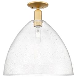 Arcadia Bristol 16" Wide Satin Gold Semi.Flush Mount With Seedy Shade