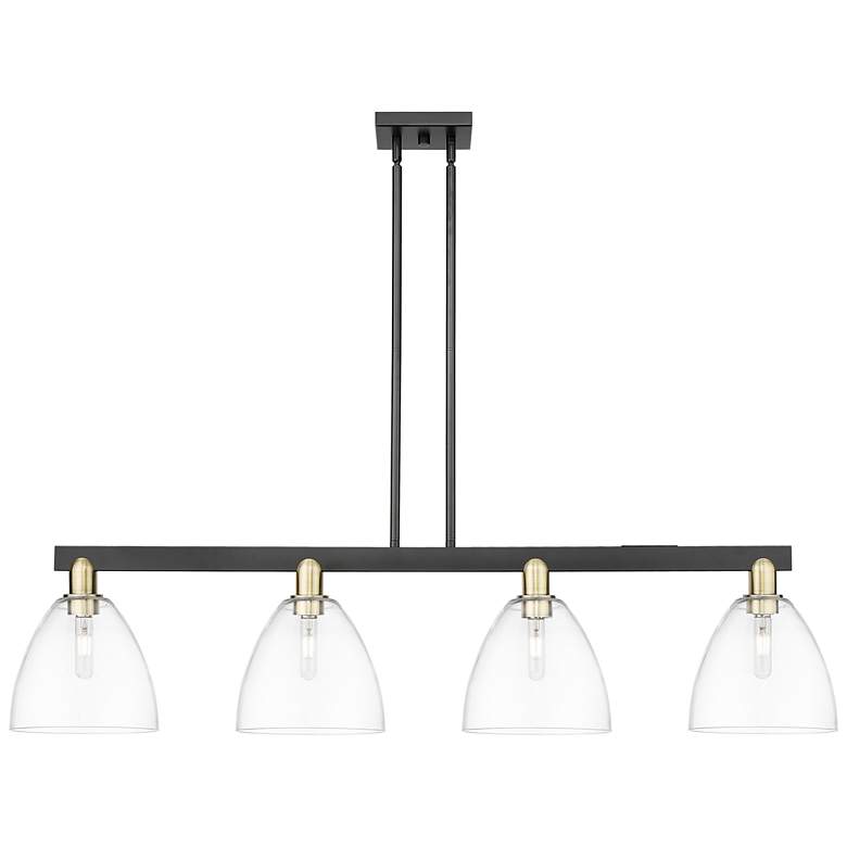 Image 1 Arcadia Bristol 52"W 4-Lt Black Brass Stem Island Light w/ Clear Shade