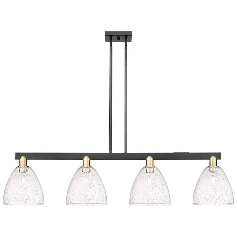 Image 1 Arcadia Bristol 52"W 4-Lt Black Brass Stem Island Light w/ Seedy Shade