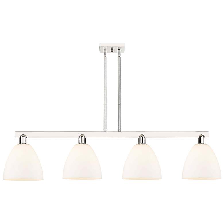 Image 1 Arcadia Bristol 52"W 4-Lt Polished Nickel Stem Island Light w/ White Shade