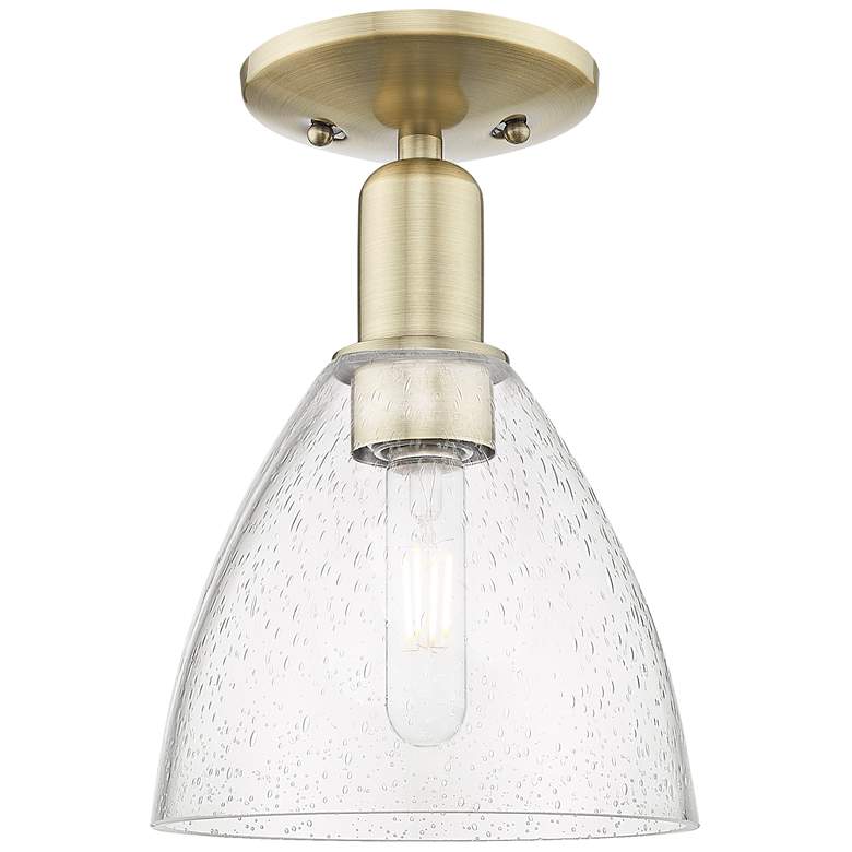 Image 1 Arcadia Bristol 8"W Antique Brass Semi.Flush Mount With Seedy Shade