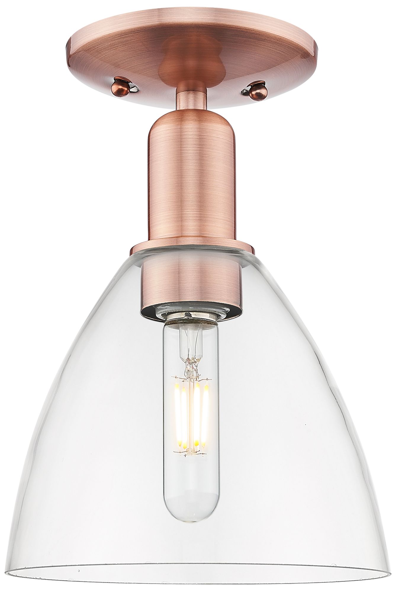 Arcadia Bristol 8"W Antique Copper Semi.Flush Mount With Clear Shade