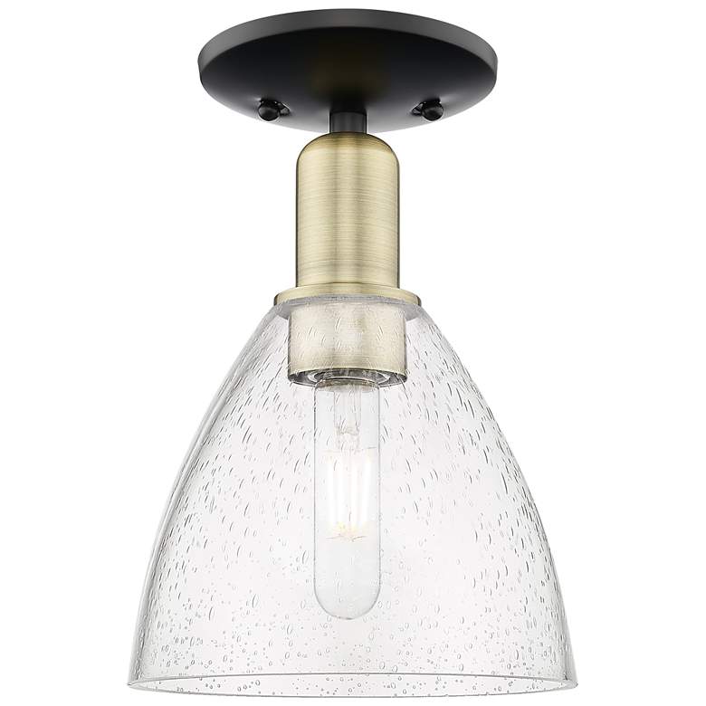 Image 1 Arcadia Bristol 8"W Black And Brass Semi.Flush Mount With Seedy Shade