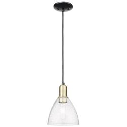 Arcadia Bristol 8"W Black Brass Cord Hung Mini Pendant w/ Seedy Shade