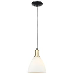 Arcadia Bristol 8"W Black Brass Cord Mini Pendant w/ Matte White Shade