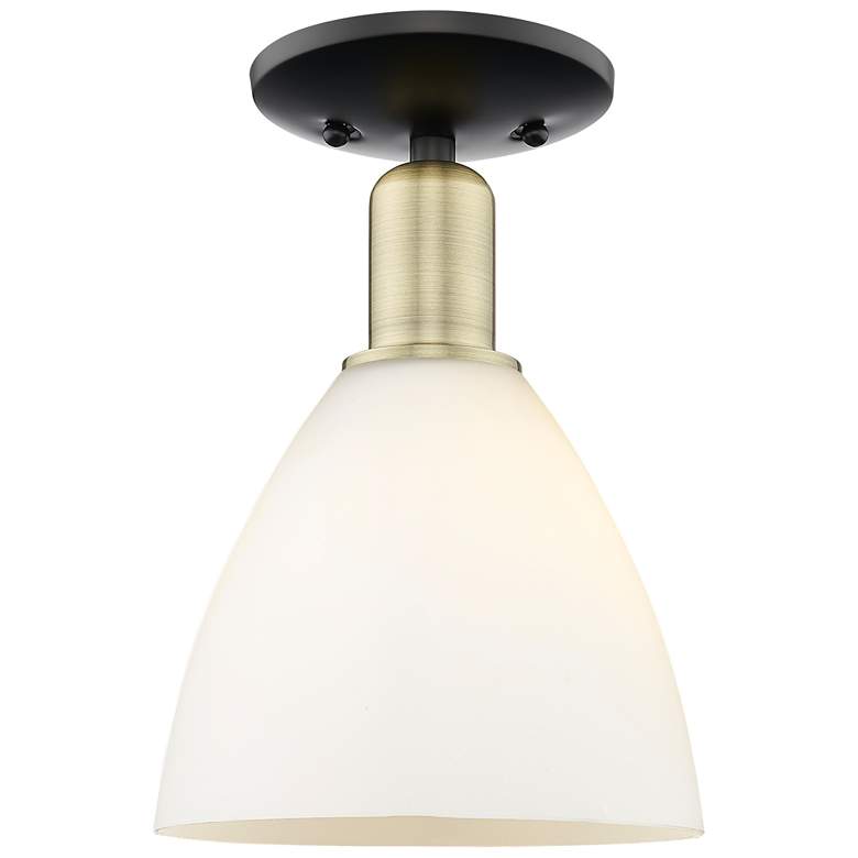Image 1 Arcadia Bristol 8"W Black Brass Semi.Flush Mount w/ Matte White Shade