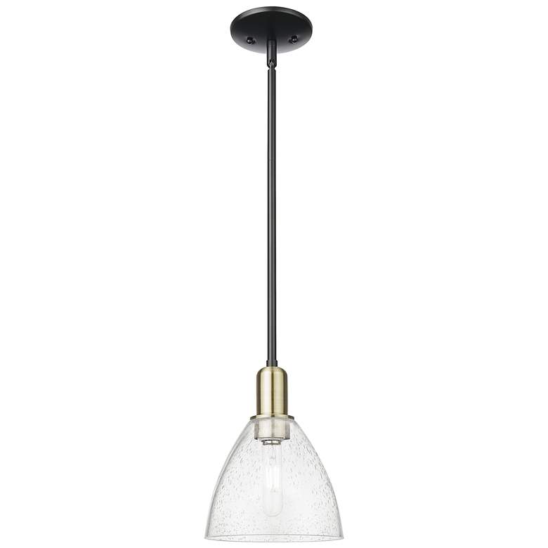 Image 1 Arcadia Bristol 8"W Black Brass Stem Hung Mini Pendant w/ Seedy Shade