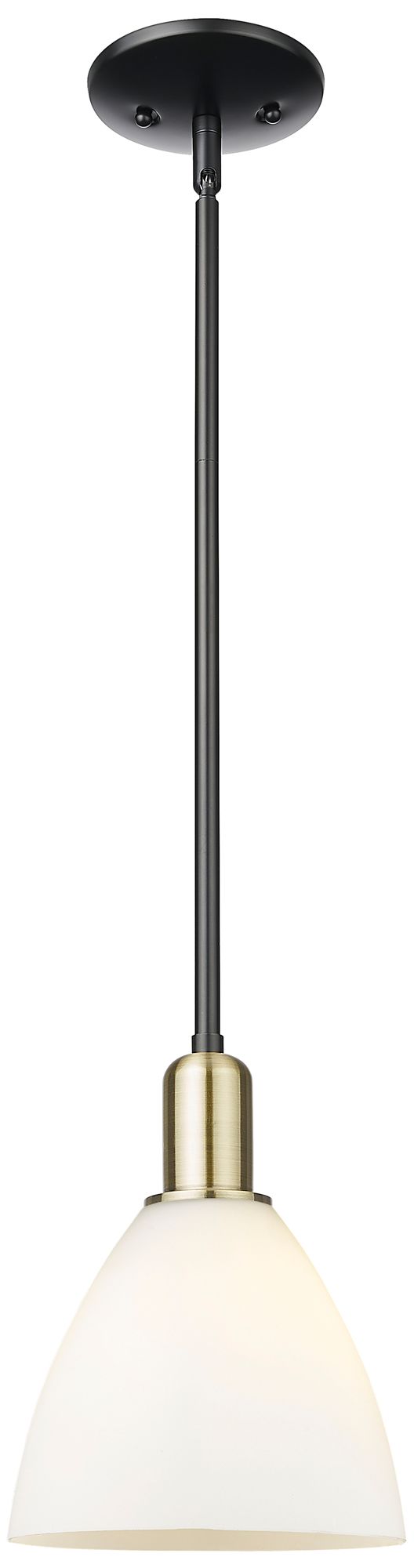 Arcadia Bristol 8"W Black Brass Stem Mini Pendant w/ Matte White Shade