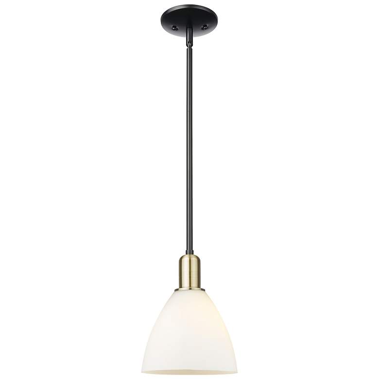 Image 1 Arcadia Bristol 8"W Black Brass Stem Mini Pendant w/ Matte White Shade