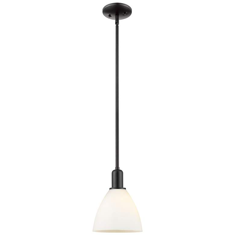 Image 1 Arcadia Bristol 8"W Black Stem Hung Mini Pendant w/ Matte White Shade