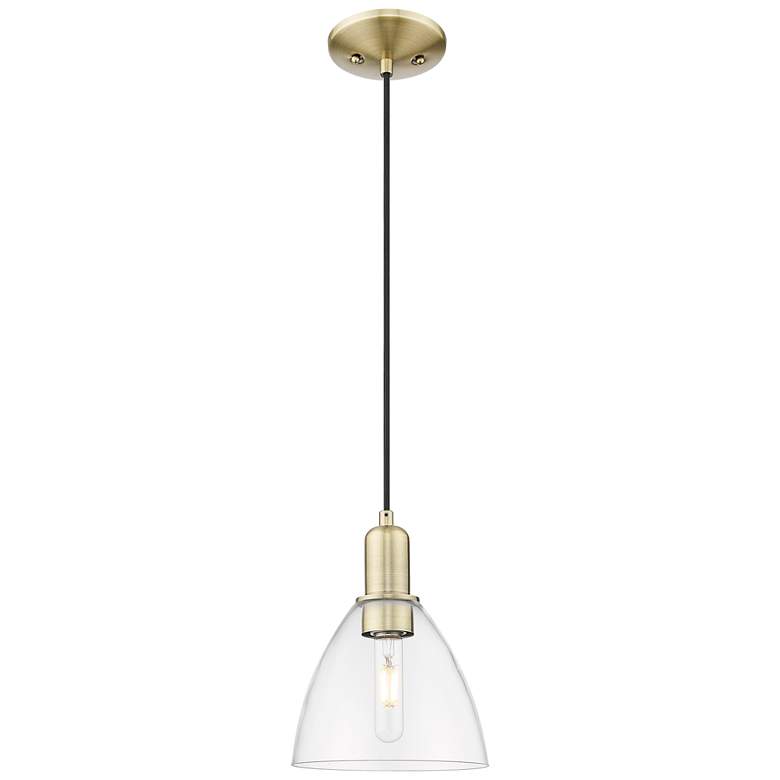Image 1 Arcadia Bristol 8"W Brass Cord Hung Mini Pendant With Clear Shade