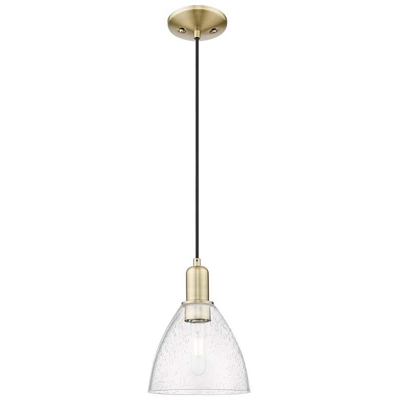 Image 1 Arcadia Bristol 8"W Brass Cord Hung Mini Pendant With Seedy Shade