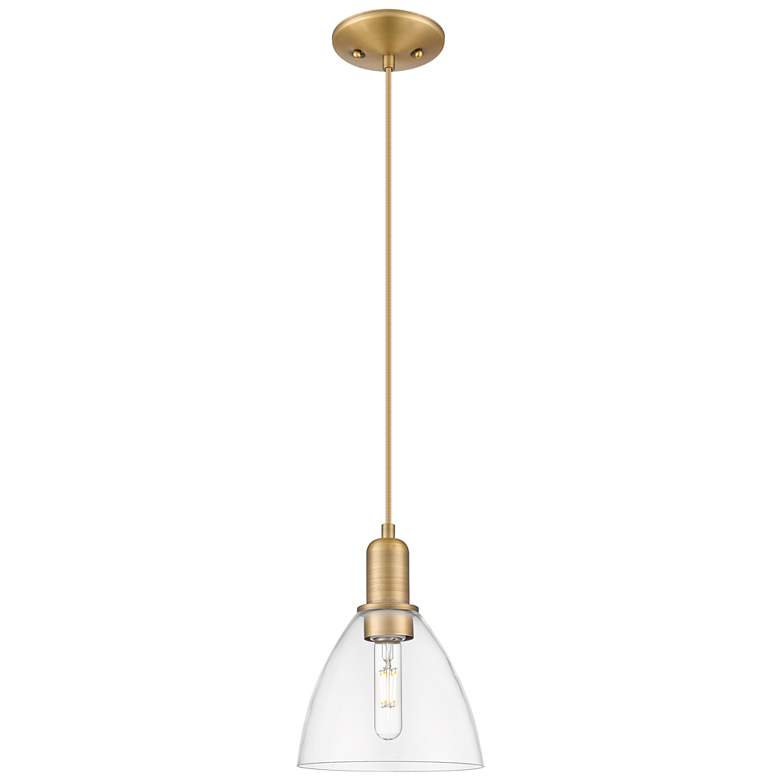 Image 1 Arcadia Bristol 8"W Brushed Brass Cord Mini Pendant w/ Clear Shade