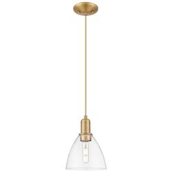 Arcadia Bristol 8"W Brushed Brass Cord Mini Pendant w/ Clear Shade