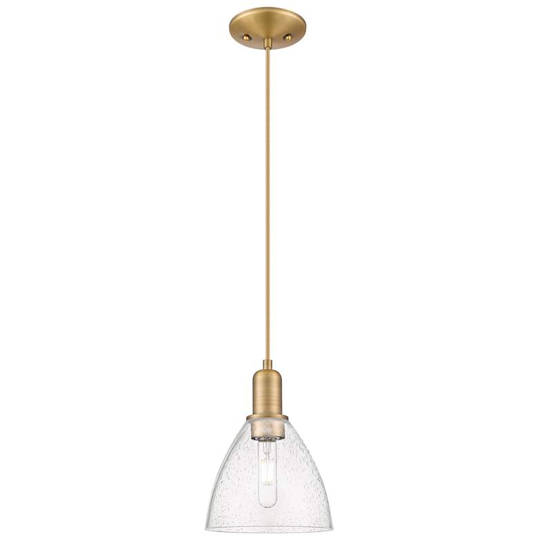 Image 1 Arcadia Bristol 8"W Brushed Brass Cord Mini Pendant w/ Seedy Shade