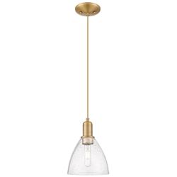 Arcadia Bristol 8"W Brushed Brass Cord Mini Pendant w/ Seedy Shade