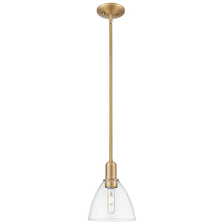 Image 1 Arcadia Bristol 8"W Brushed Brass Stem Mini Pendant w/ Clear Shade