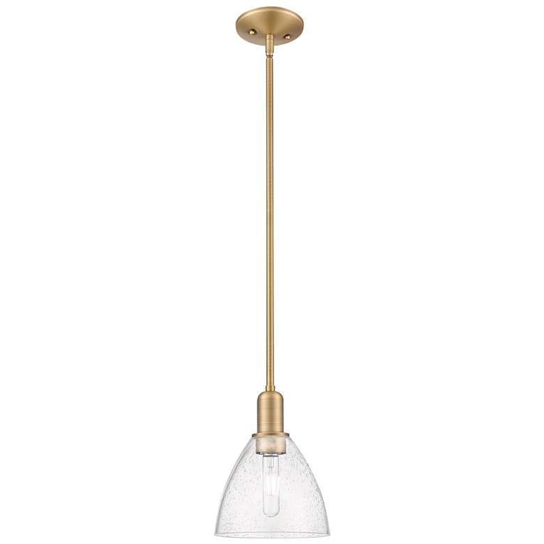 Image 1 Arcadia Bristol 8"W Brushed Brass Stem Mini Pendant w/ Seedy Shade