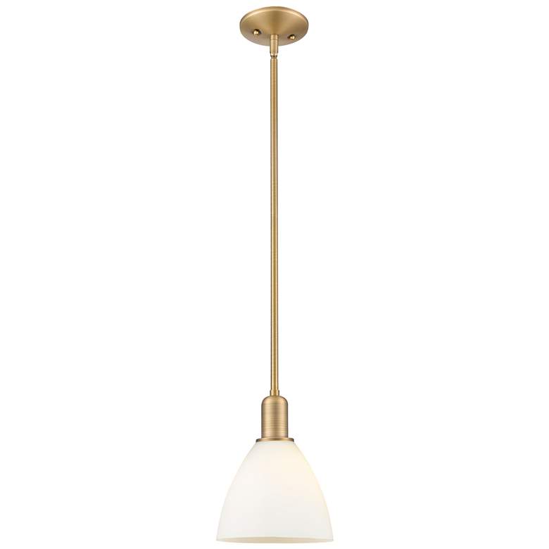 Image 1 Arcadia Bristol 8"W Brushed Brass Stem Pendant w/ Matte White Shade