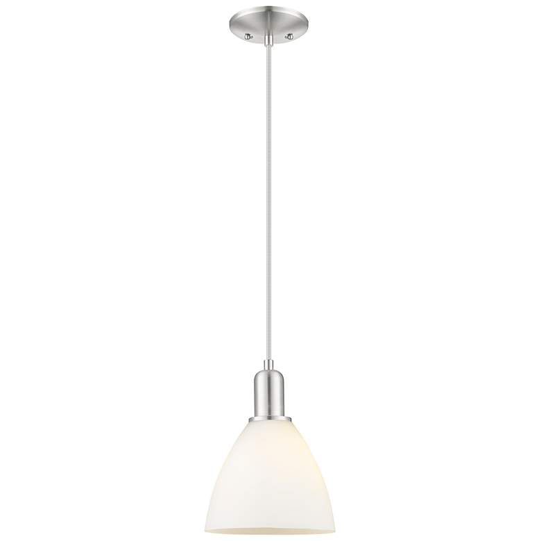 Image 1 Arcadia Bristol 8"W Brushed Nickel Cord Pendant w/ Matte White Shade