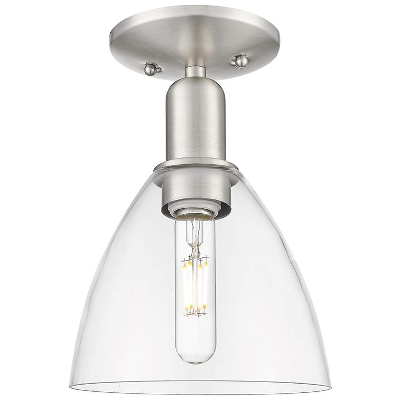 Image 1 Arcadia Bristol 8"W Brushed Nickel Semi.Flush Mount With Clear Shade