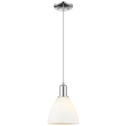 Arcadia Bristol 8"W Chrome Cord Hung Mini Pendant w/ Matte White Shade