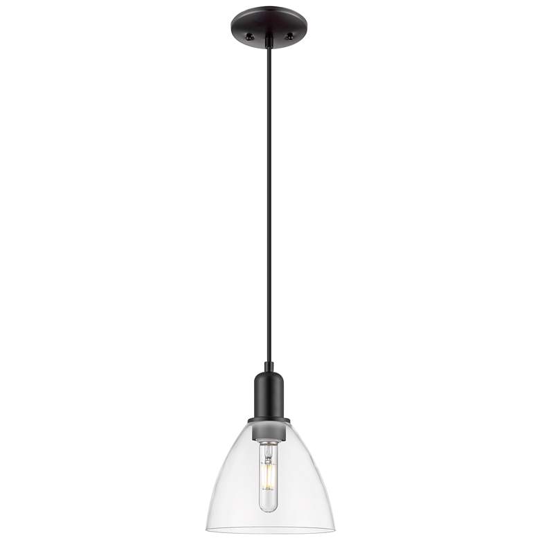 Image 1 Arcadia Bristol 8"W Matte Black Cord Hung Mini Pendant w/ Clear Shade