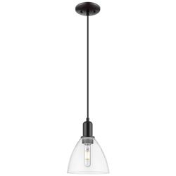Arcadia Bristol 8"W Matte Black Cord Hung Mini Pendant w/ Clear Shade