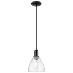 Arcadia Bristol 8"W Matte Black Cord Hung Mini Pendant w/ Seedy Shade