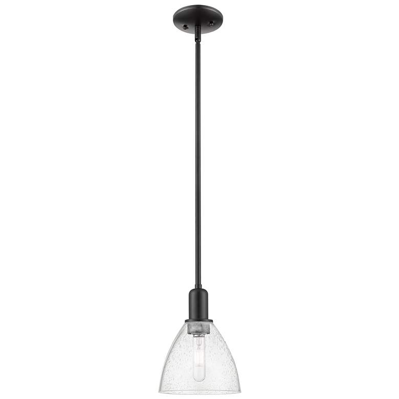 Image 1 Arcadia Bristol 8"W Matte Black Stem Hung Mini Pendant w/ Seedy Shade