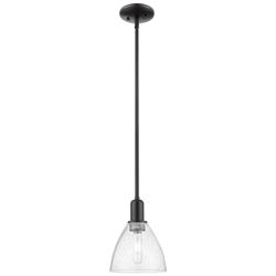 Arcadia Bristol 8"W Matte Black Stem Hung Mini Pendant w/ Seedy Shade