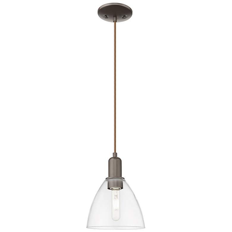Image 1 Arcadia Bristol 8"W Oiled Bronze Cord Hung Mini Pendant w/ Clear Shade