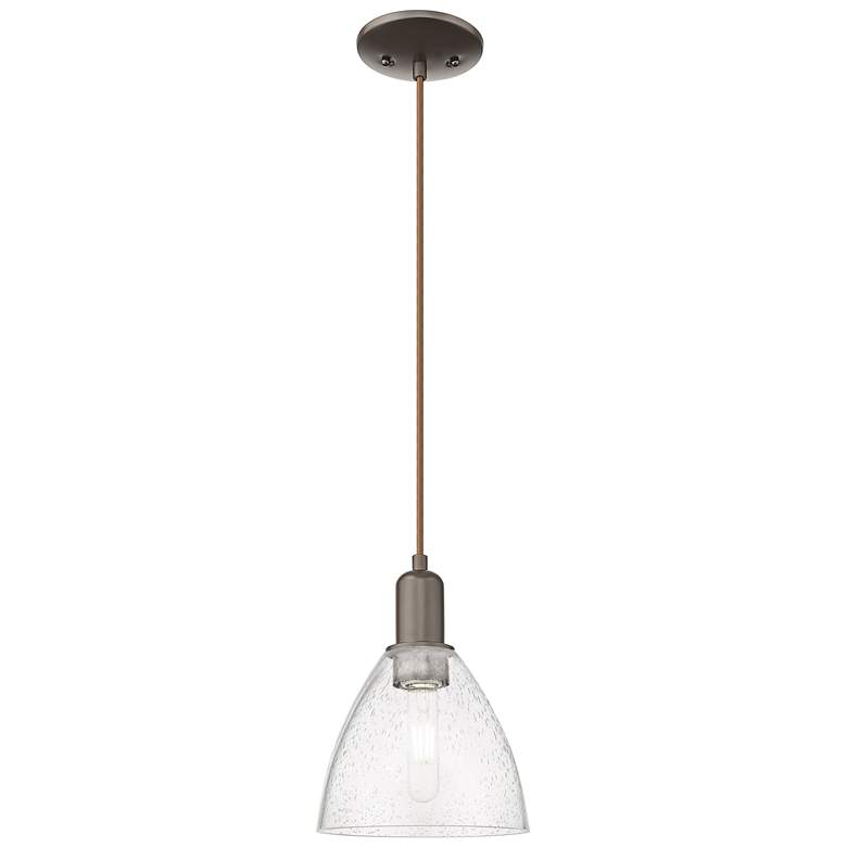 Image 1 Arcadia Bristol 8"W Oiled Bronze Cord Hung Mini Pendant w/ Seedy Shade
