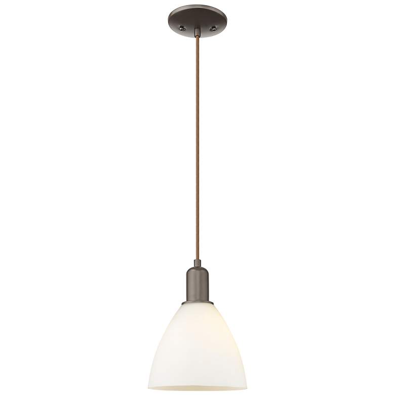 Image 1 Arcadia Bristol 8"W Oiled Bronze Cord Pendant w/ Matte White Shade