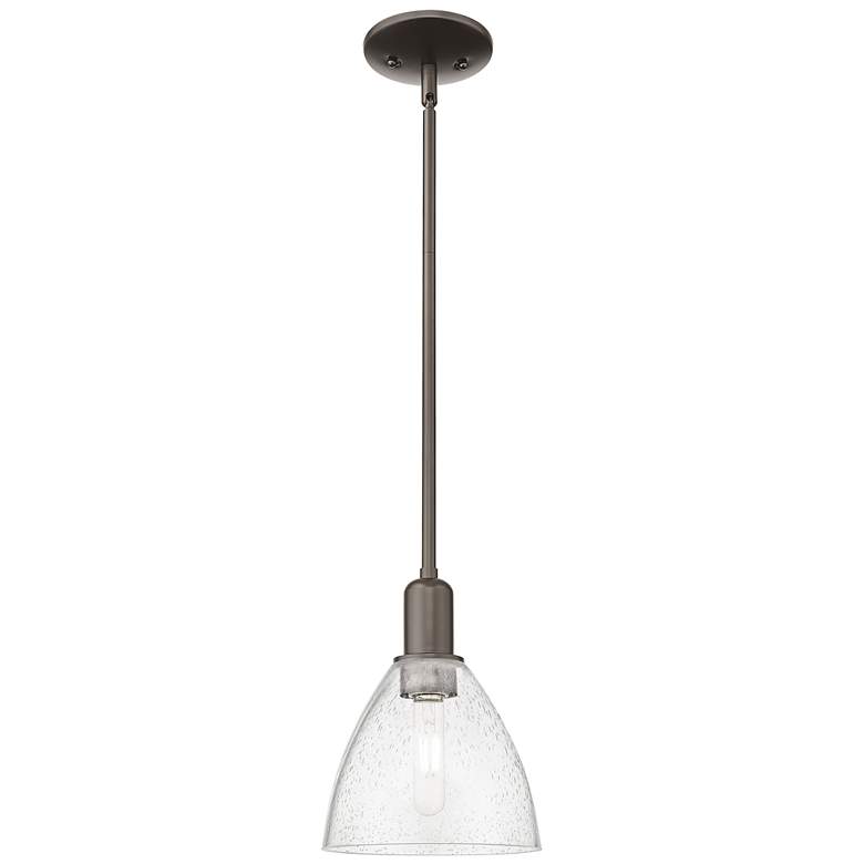 Image 1 Arcadia Bristol 8"W Oiled Bronze Stem Hung Mini Pendant w/ Seedy Shade