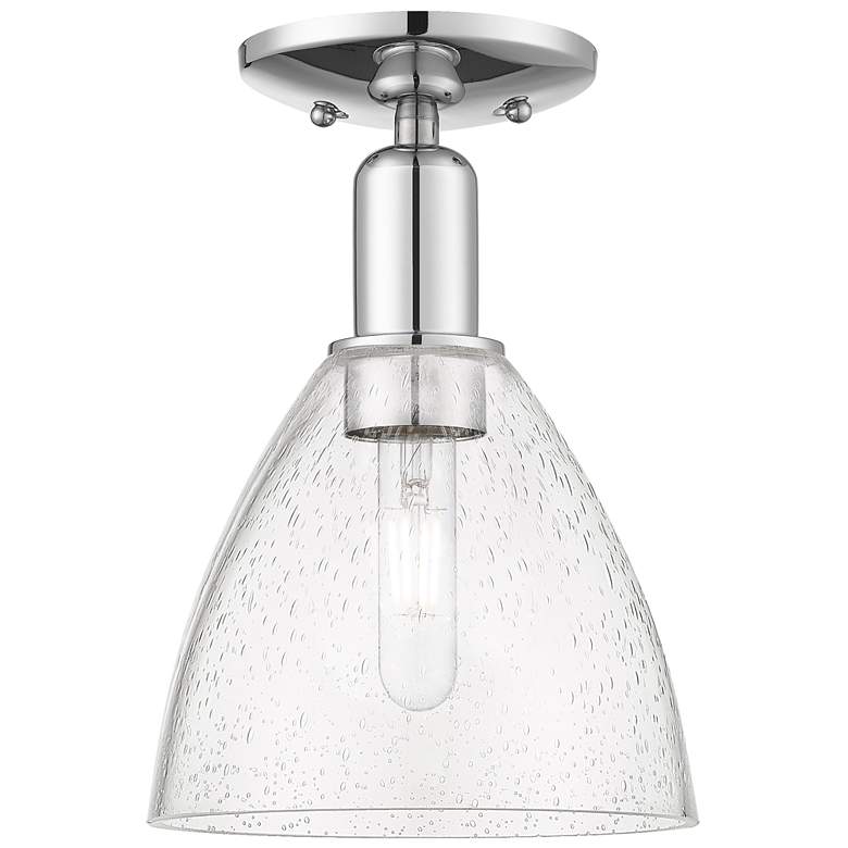 Image 1 Arcadia Bristol 8"W Polished Chrome Semi.Flush Mount With Seedy Shade