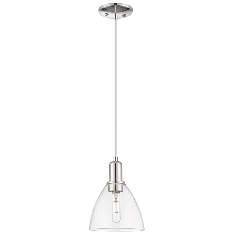 Image 1 Arcadia Bristol 8"W Polished Nickel Cord Mini Pendant w/ Clear Shade