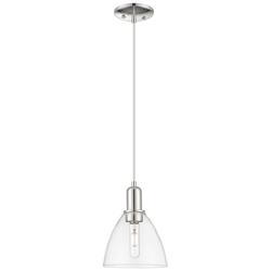 Arcadia Bristol 8"W Polished Nickel Cord Mini Pendant w/ Clear Shade