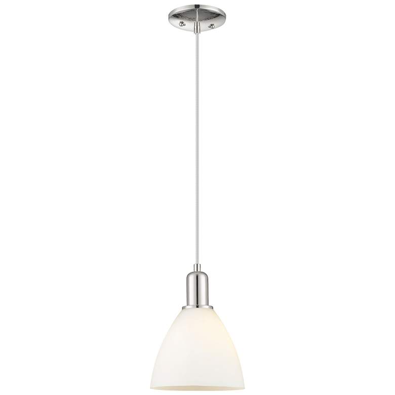 Image 1 Arcadia Bristol 8"W Polished Nickel Cord Pendant w/ Matte White Shade