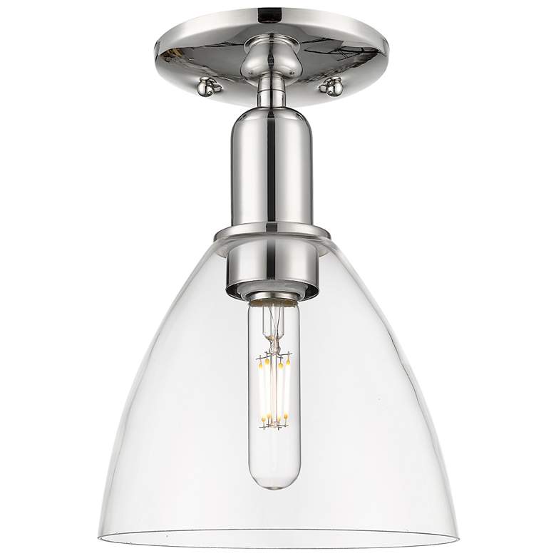 Image 1 Arcadia Bristol 8"W Polished Nickel Semi.Flush Mount With Clear Shade