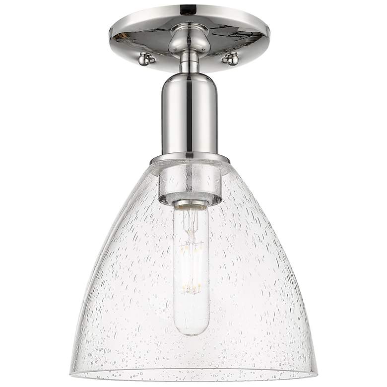 Image 1 Arcadia Bristol 8"W Polished Nickel Semi.Flush Mount With Seedy Shade