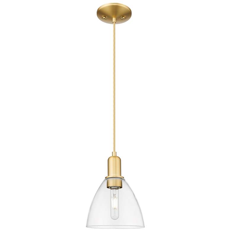 Image 1 Arcadia Bristol 8"W Satin Gold Cord Hung Mini Pendant With Clear Shade