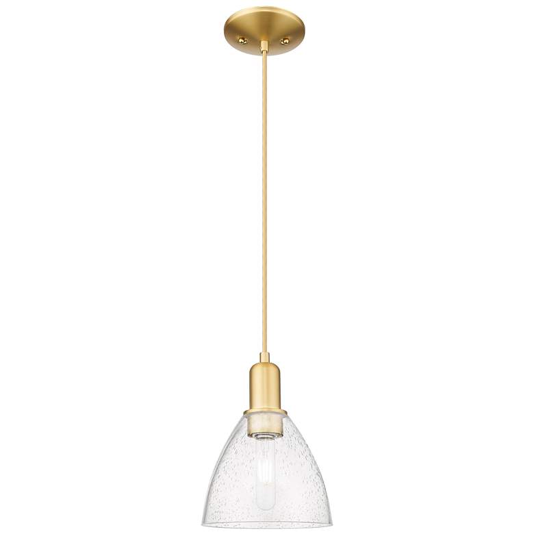 Image 1 Arcadia Bristol 8"W Satin Gold Cord Hung Mini Pendant With Seedy Shade