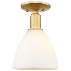 Arcadia Bristol 8"W Satin Gold Semi.Flush Mount With Matte White Shade
