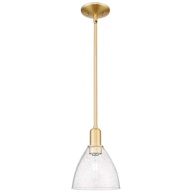 Image 1 Arcadia Bristol 8"W Satin Gold Stem Hung Mini Pendant With Seedy Shade