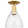 Arcadia Bristol 8" Wide Satin Gold Semi.Flush Mount With Seedy Shade