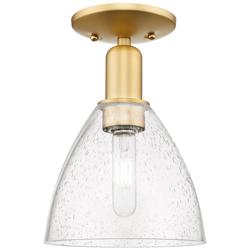 Arcadia Bristol 8" Wide Satin Gold Semi.Flush Mount With Seedy Shade